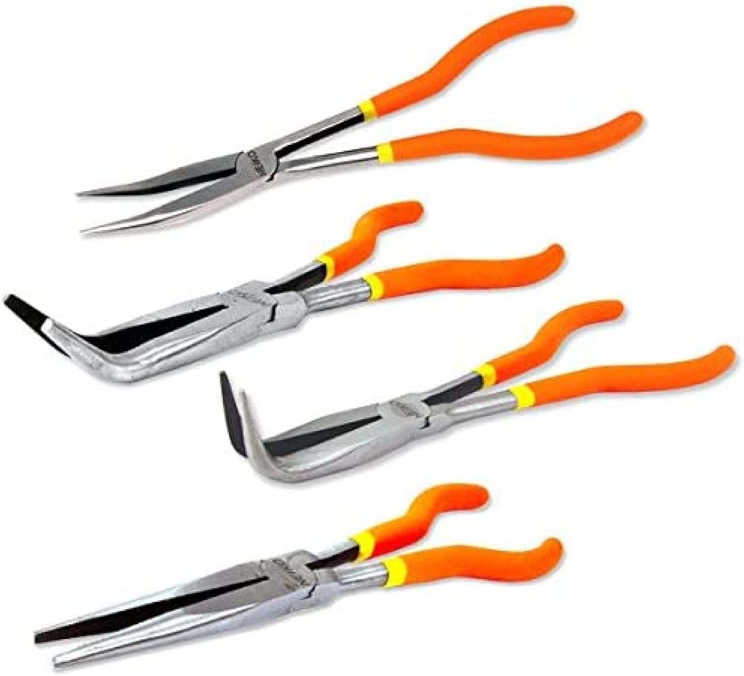 NEIKO 02105A Long Nose Plier | 4 Needle Nose Pliers Set | 11&#226;&#128;&#157; Long Reach | Straight Angle Curved P