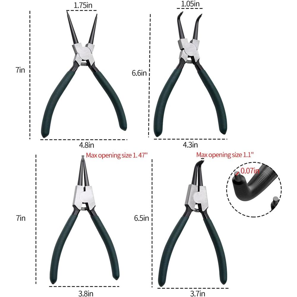 Lovefish Snap Ring Pliers Set, 4pcs 7" Internal/External Circlip Pliers Kit with Straight/Bent Jaw, Heavy Duty Precision Spring Loa