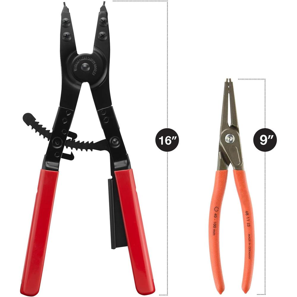 NEIKO 02130A Heavy Duty 16" Snap Ring Plier Set, 2 Piece, External and Internal Pliers, Straight, 45&#194;&#176;, 90