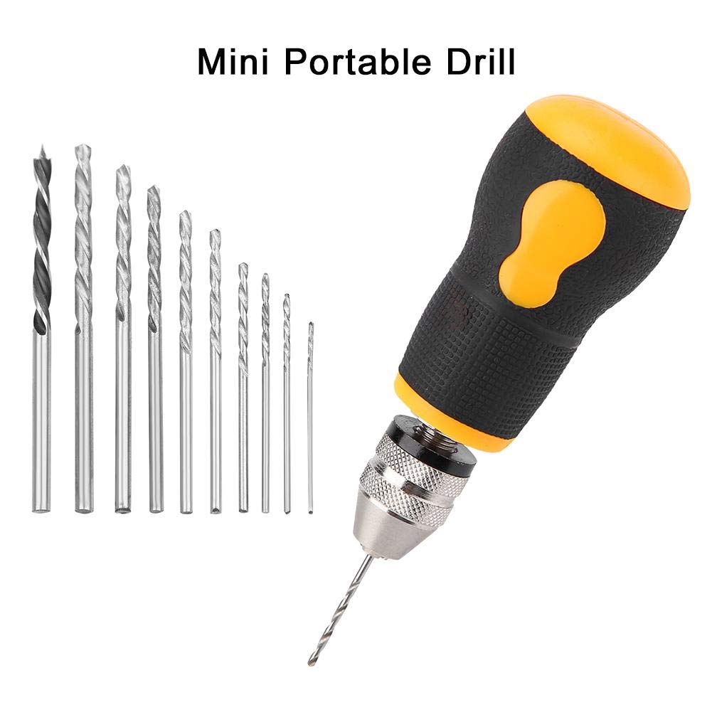 Generic Mini Hand Drill, 10 pcs Small Hand Drill Twist Drill Bits Micro Mini Portable Tool Set 0.8-3.0mm