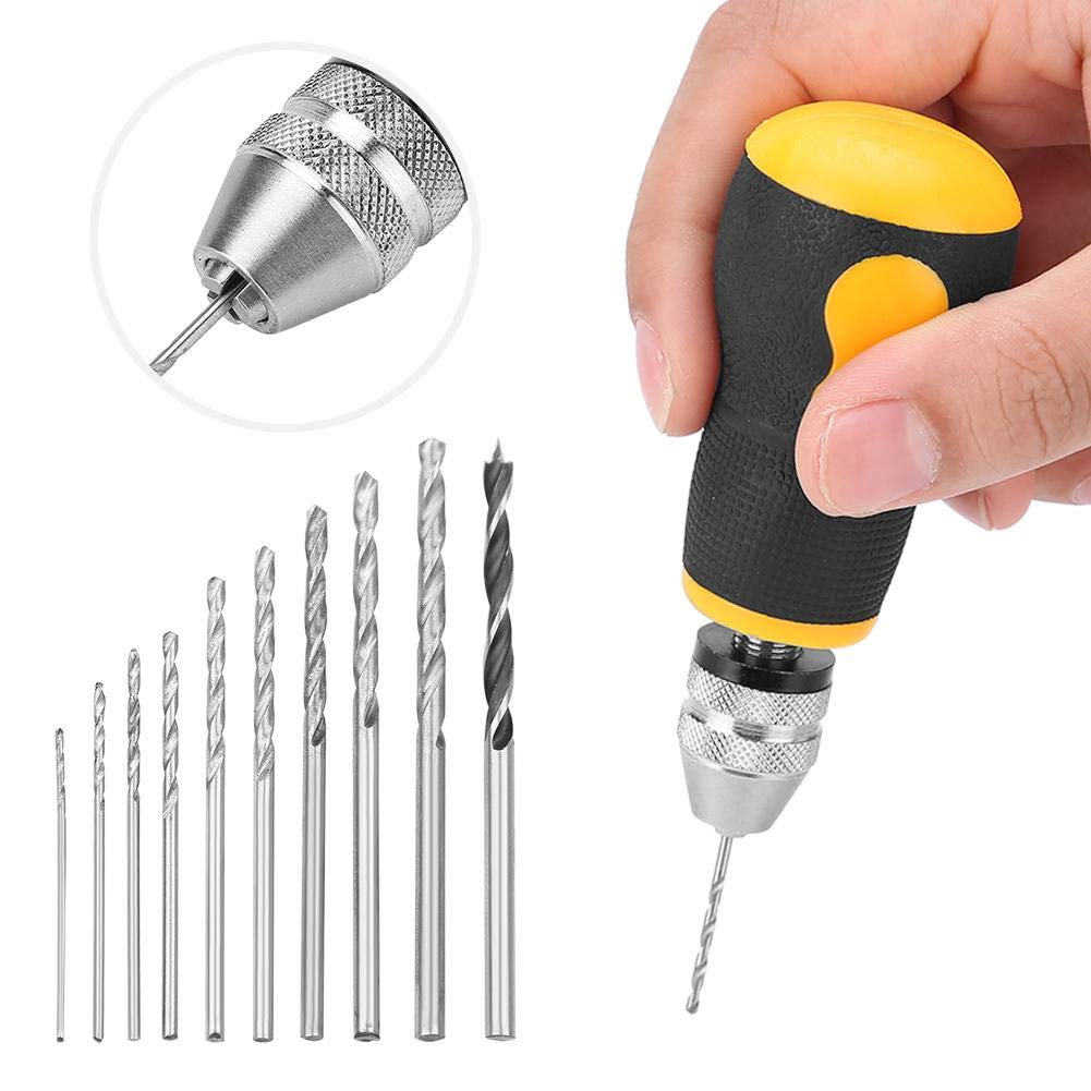 Generic Mini Hand Drill, 10 pcs Small Hand Drill Twist Drill Bits Micro Mini Portable Tool Set 0.8-3.0mm