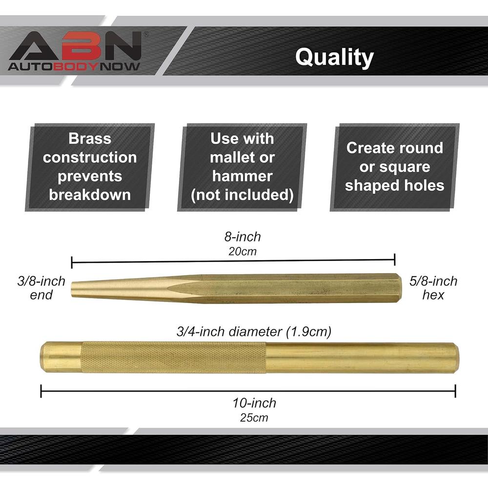 ABN Large Brass Punch Set, 2pc - Brass Drift Punch Set, Automotive Chisel Punches Kit, Large Brass Tools for Mechanics