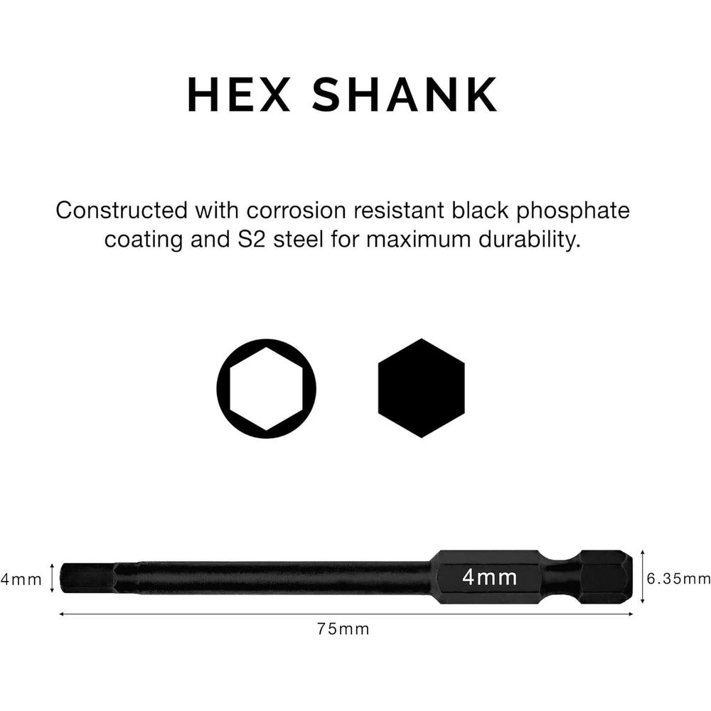 NEIKO 01148A Hex Allen Power Bit Set, 11-Piece Metric Sizes 1.5mm to 8mm | Magnetic Hex Head Bits | 3 Quick Release Shanks | Pr