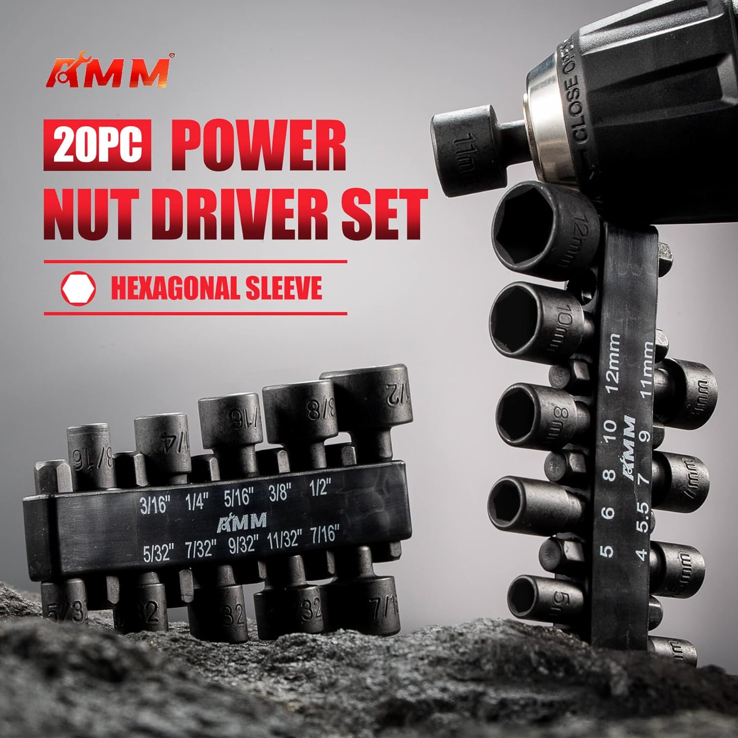 AMM Tools AMM 20pcs Power Nut Driver Set for Impact Drill, 1/4&#226;&#128;&#157; Hex Head Drill Bit Set SAE and Metric&#2