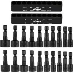 AMM Tools AMM 20pcs Power Nut Driver Set for Impact Drill, 1/4&#226;&#128;&#157; Hex Head Drill Bit Set SAE and Metric&#2