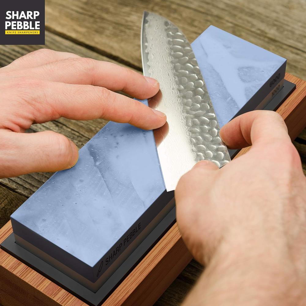 Mighty Dreams Sharp Pebble Premium Whetstone Knife Sharpening Stone 2 Side Grit 1000/6000 Waterstone- Whetstone Knife Sharpener- NonSlip Bamb