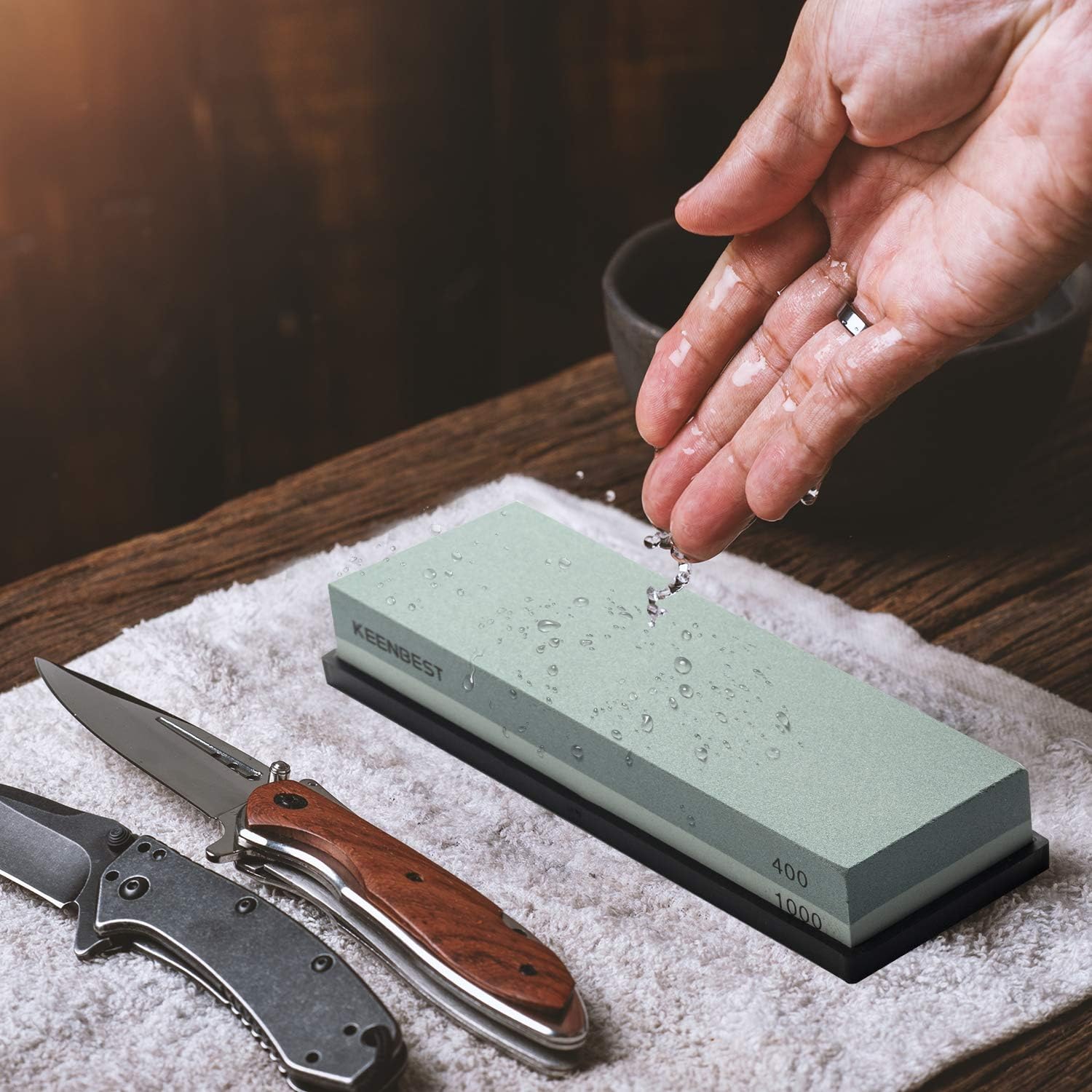 KEENBEST Sharpening Stone Whetstone Set 2 Side Grit 400 1000 3000 8000  Professional Kitchen Knife Sharpener