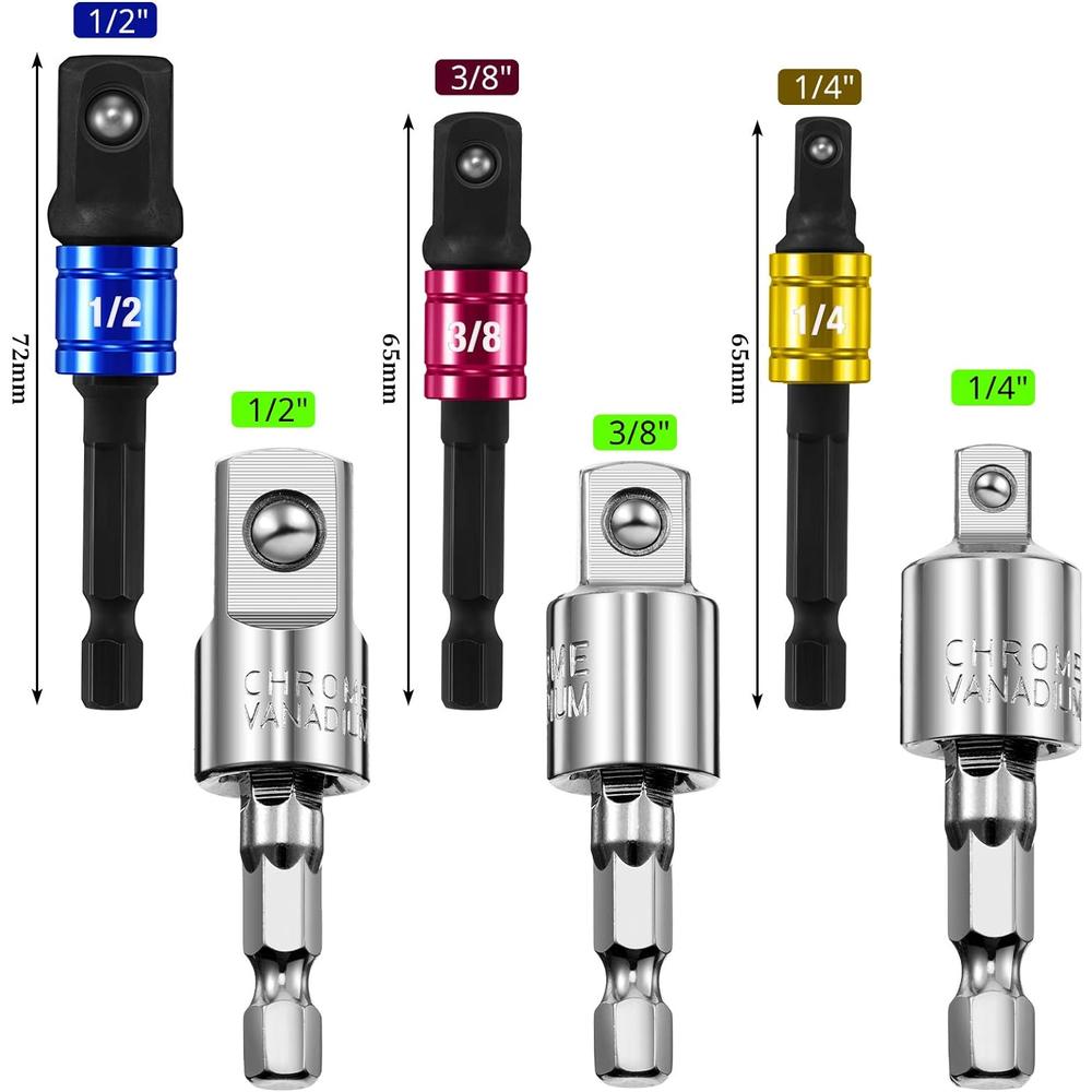 Generic 7 Pcs Impact Sockets Adapter Socket Drill Bit Adapter Set, 3 Hex Shanks Socket Adapter, 3 Pcs 360 Degree Rotatable Power Drill