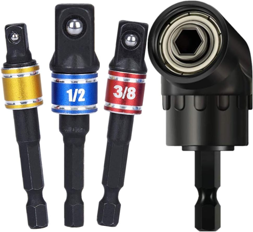 HoooWooo Impact Grade Driver Sockets Adapter Extension Set Drill Bit 3Pcs 1/4 3/8 1/2" Universal Socket Adapter Set and Right Angle