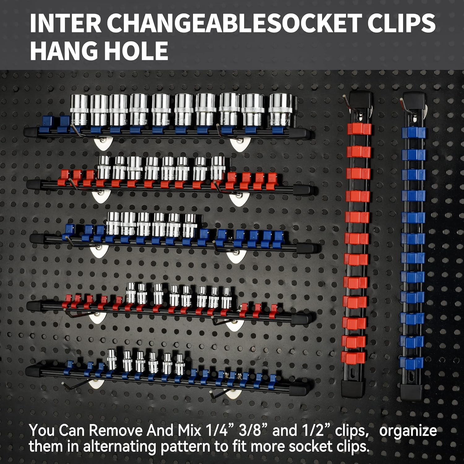 Reniteco Socket Organizer Drive ABS Tools-Socket Holder, Premium Quality 9 Pieces Socket Holders Kit 1/4-Inch x 48 Clips, 3/8-Inch x 45
