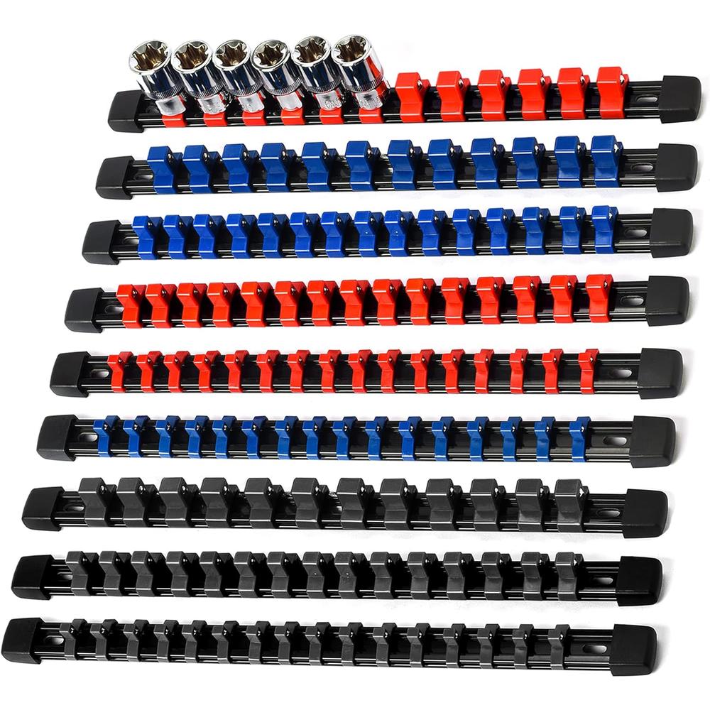 Reniteco Socket Organizer Drive ABS Tools-Socket Holder, Premium Quality 9 Pieces Socket Holders Kit 1/4-Inch x 48 Clips, 3/8-Inch x 45