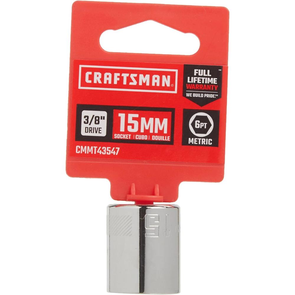 Craftsman Shallow Socket, Metric, 3/8-Inch Drive, 15mm, 6-Point (CMMT43547)