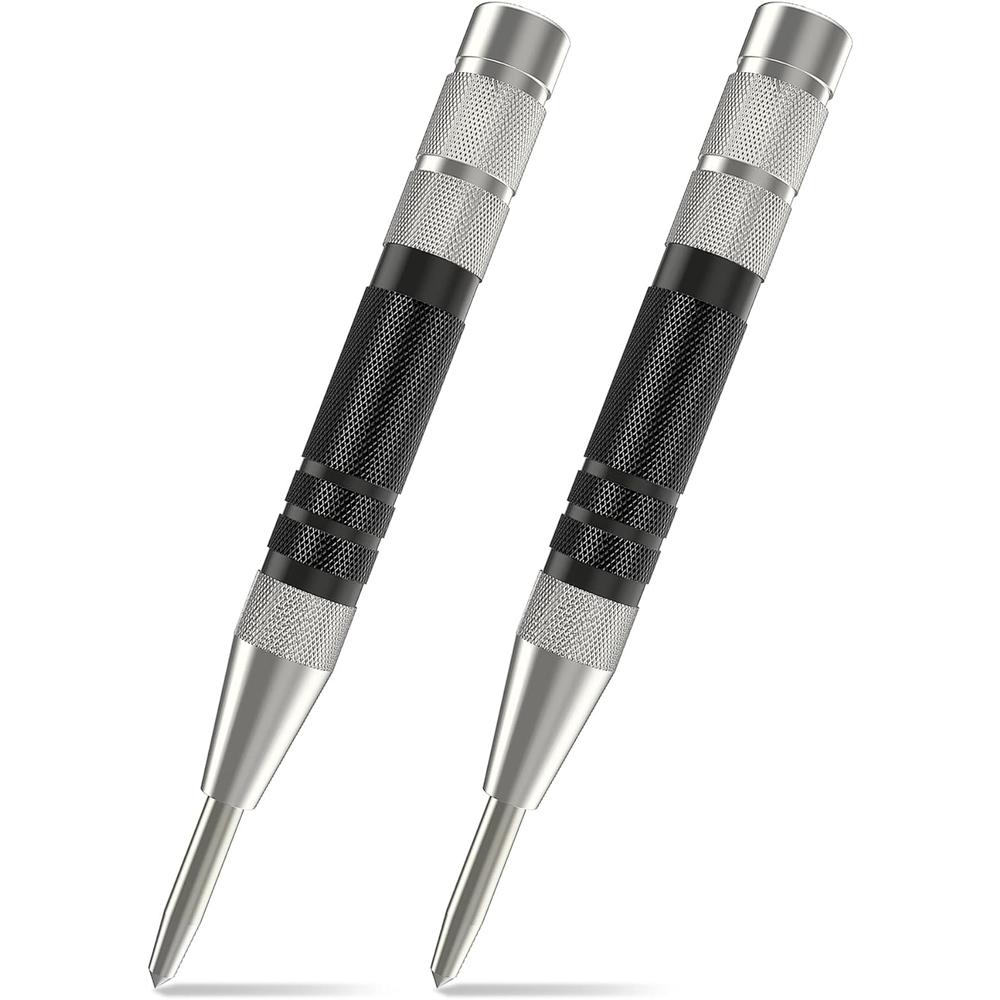 Glieskir 2 Pack Super Strong Automatic Center Punch, 6 inch Heavy Duty Steel Spring Loaded Center Hole Punch with Adjustable Tension Pun