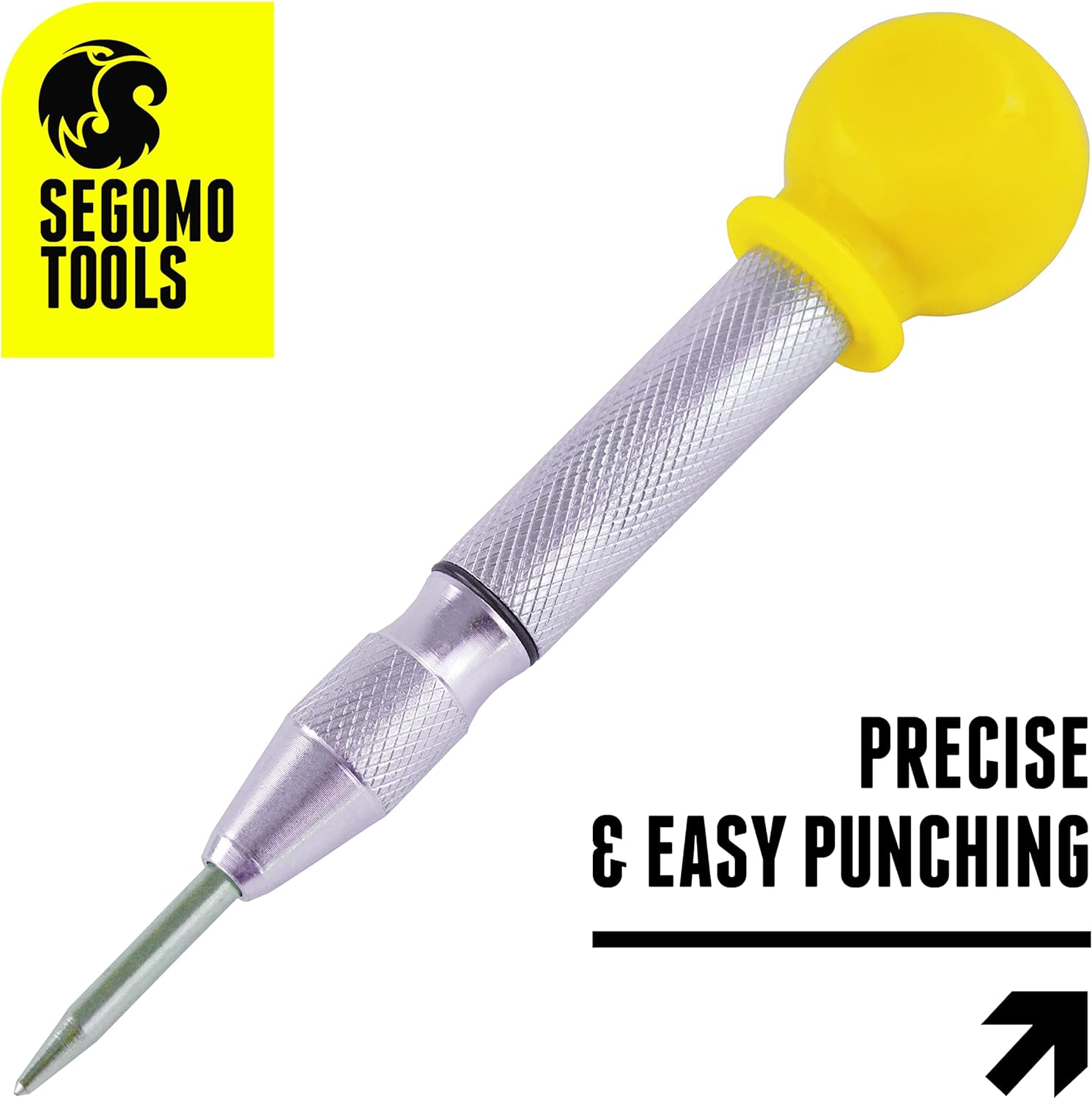 Segomo Tools 5 Inch Precision Diamond Knurled S2 Steel (58-60) Automatic Center Punch | Punch Tool | Spring Loaded Center Punch | Auto Cente