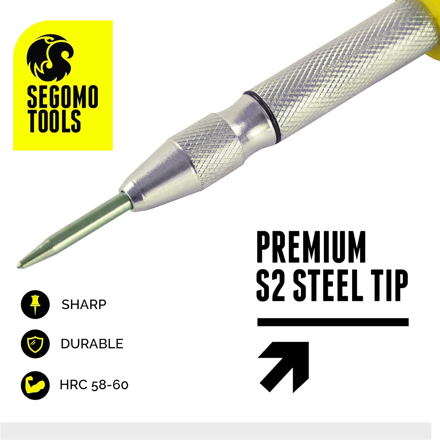 Segomo Tools 5 Inch Precision Diamond Knurled S2 Steel (58-60) Automatic Center Punch | Punch Tool | Spring Loaded Center Punch | Auto Cente