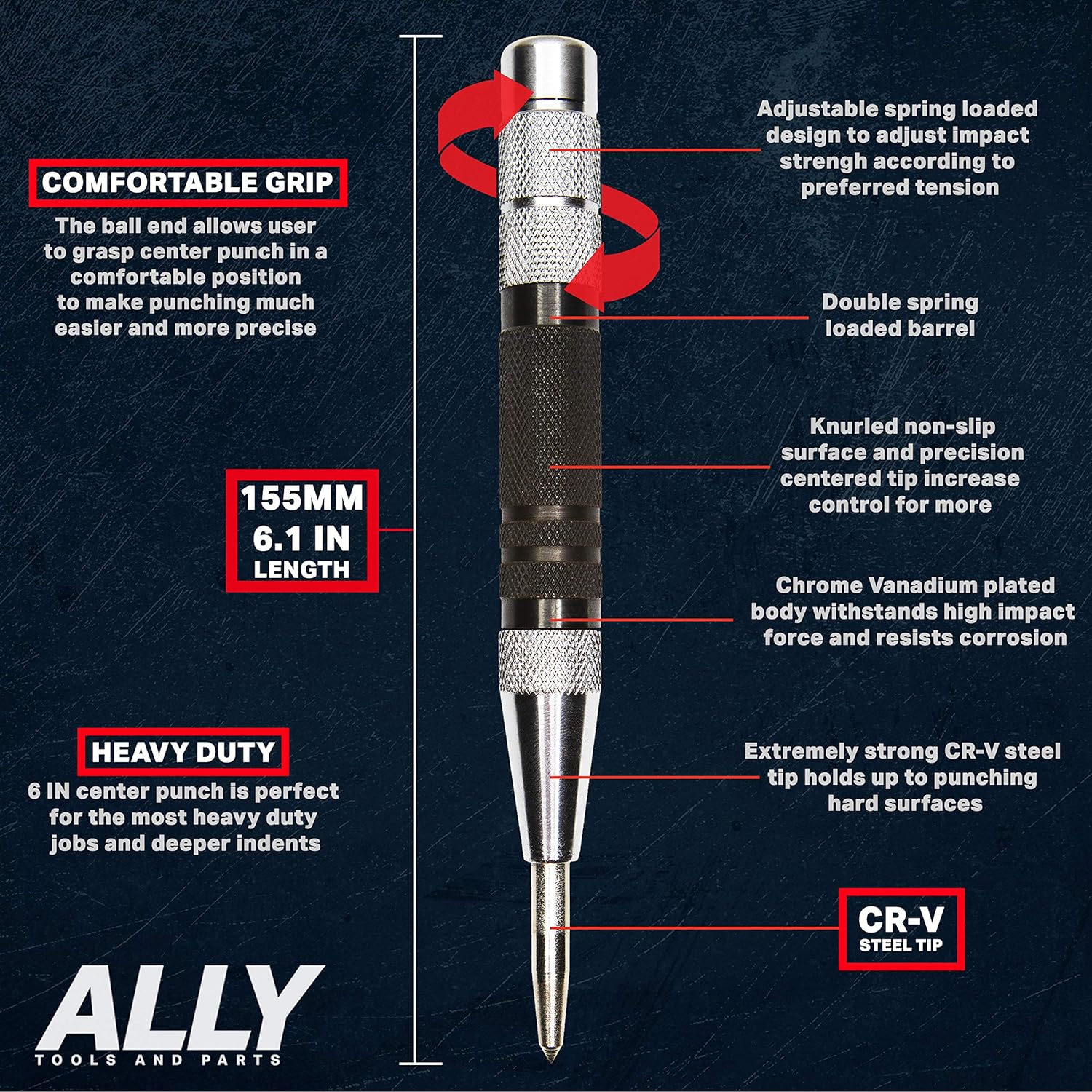 ALLY Tools and Parts Corp. ALLY Tools Super Strong 3 PC SET of 6 Inch Heavy Duty Automatic Center Punch, Perfect Automatic Center Punch for Metal, Wood, P