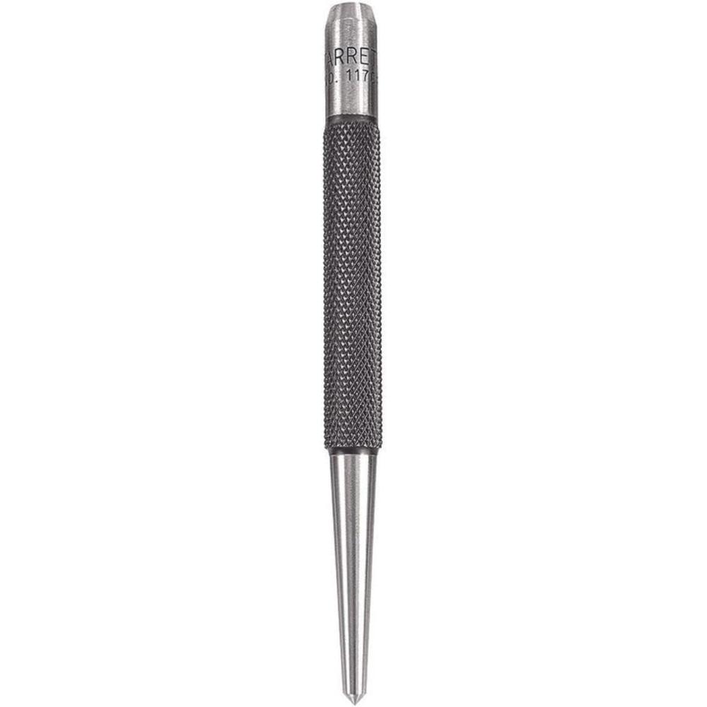 Starrett Steel Center Punch with Round Shank and Knurled Finger Grip - Hardened and Tempered Steel, 100mm Length, 3mm Diameter Tapered P