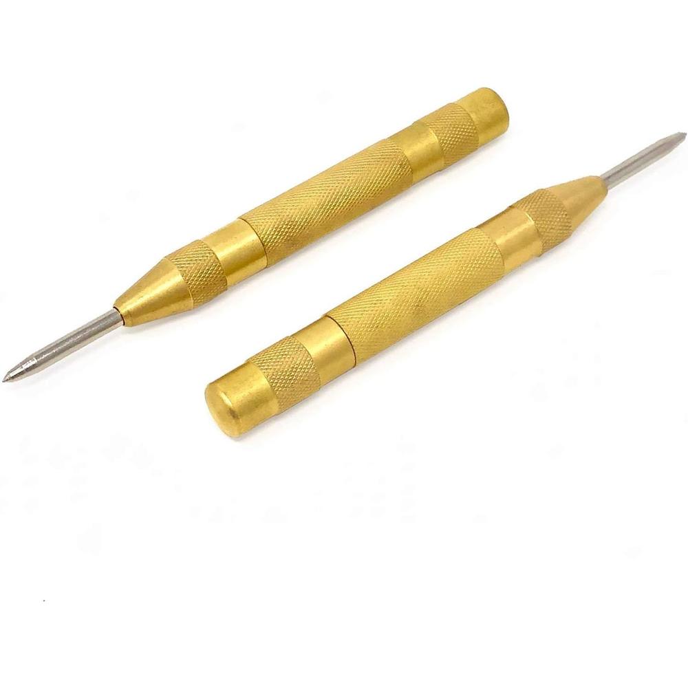Sandor Automatic Center Punch - 5 inch Brass Spring Loaded Center Hole Punch with Adjustable Tension, Hand Tool for Metal or Wood - Pa