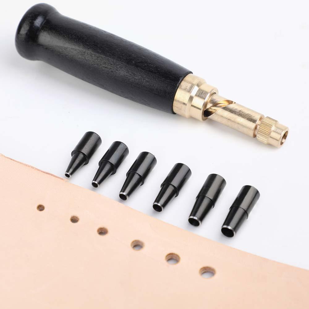 Generic Adjustable Japanese Screw Punch, Screw Hole Punch, 6 Tip Sizes Leather Paper Craft Adjustable Screw, Leather Hole Punch, Belt H