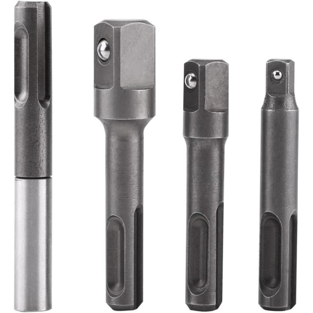 Walfront 4 pcs SDS Plus Socket Adapter Set,1/4" Hex Socket Adaptor 1/4" 3/8" 1/2" Square Impact Socket Extension Con