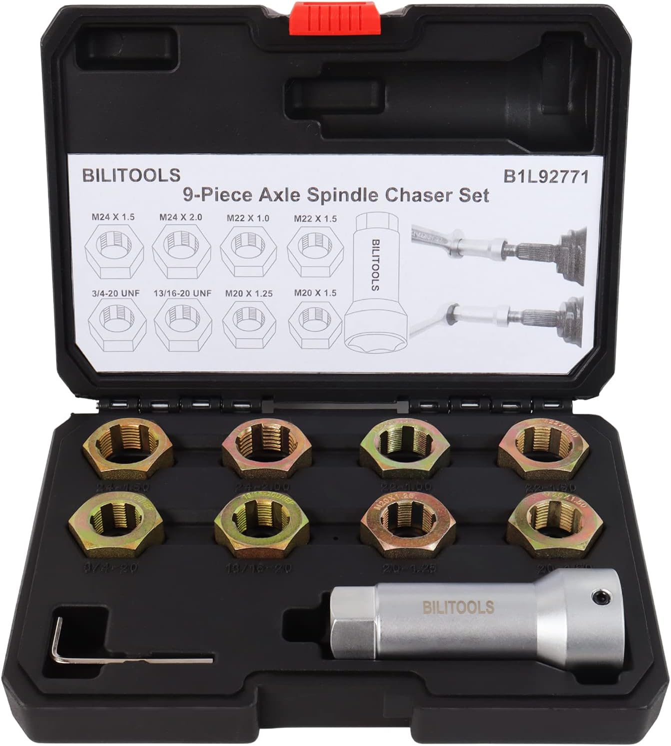 BILITOOLS 9-Piece Axle Spindle Thread Chaser Set, Thread Rethreading  Restorer Tool Metric M20 M22 M24