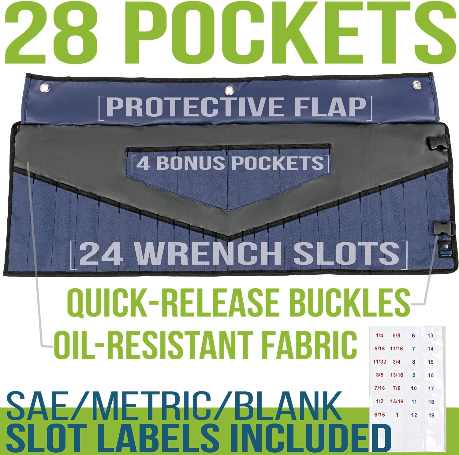 Rugged Tools Wrench Roll Up Pouch - Wrench Organizer