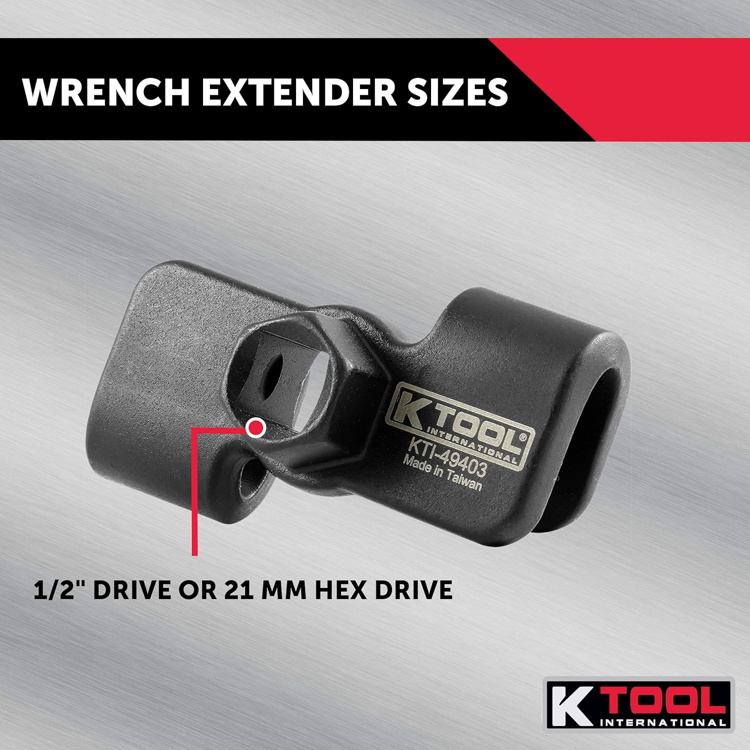 K Tool International Universal Wrench Extender Adaptor; 1/2 Inch Drive, Drop Forged Body w/Heat Treatment, Extendable for More Leverage on Stubborn