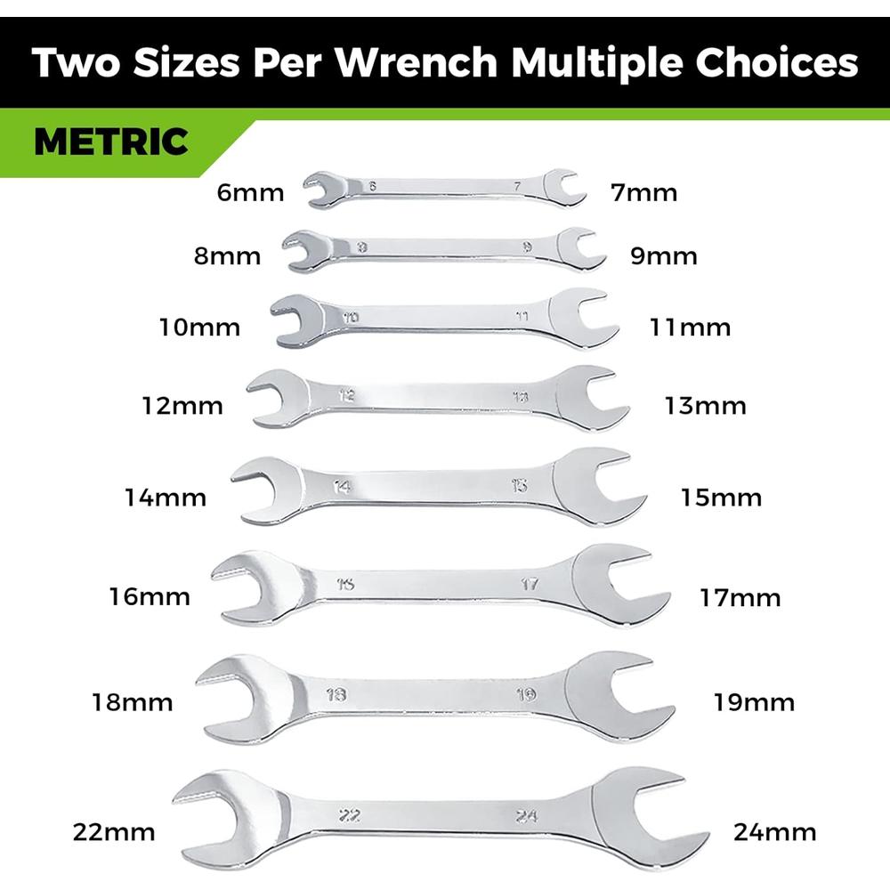 Der Erwachte Super-Thin Open End Wrench Set, Metric, 8-Piece, Including 6, 7, 8, 9, 10, 11, 12, 13, 14, 15, 16, 17, 18, 19, 22, 24 mm, Slim