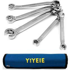 YIYEIE Flare Nut Wrench Set, 5 Pcs Metric Line Wrenches 9, 10, 11, 12, 13, 14, 15, 17, 19, 21 mm, Chrome Vanadium Steel with Mirror Po