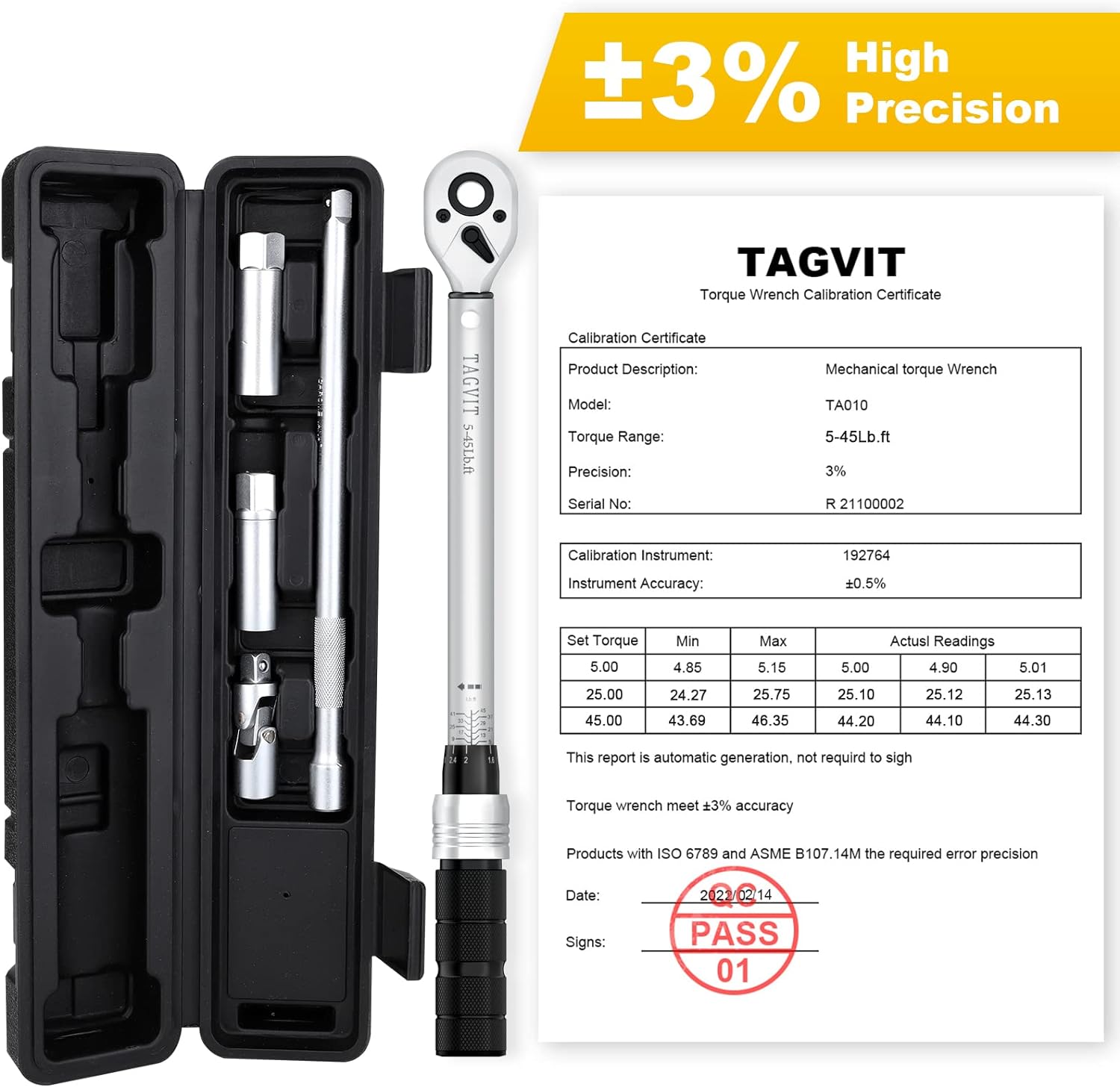 TAGVIT 3/8 Inch Drive Click Torque Wrench Set, (5-45 ft.-lb./6.8-61.2Nm) Dual Direction Adjustable Torque Wrench with Spark Plug Socke