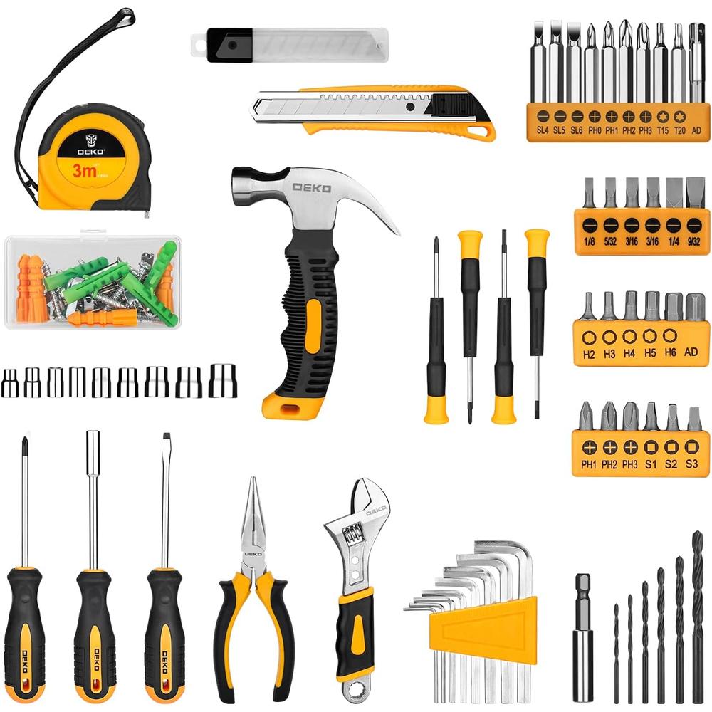 DEKOPRO 126 Piece Power Tool Combo Kits with 8V Cordless Drill, 10MM 3/8'' Keyless Chuck, Professional Household Home Tool Kit Set, DIY