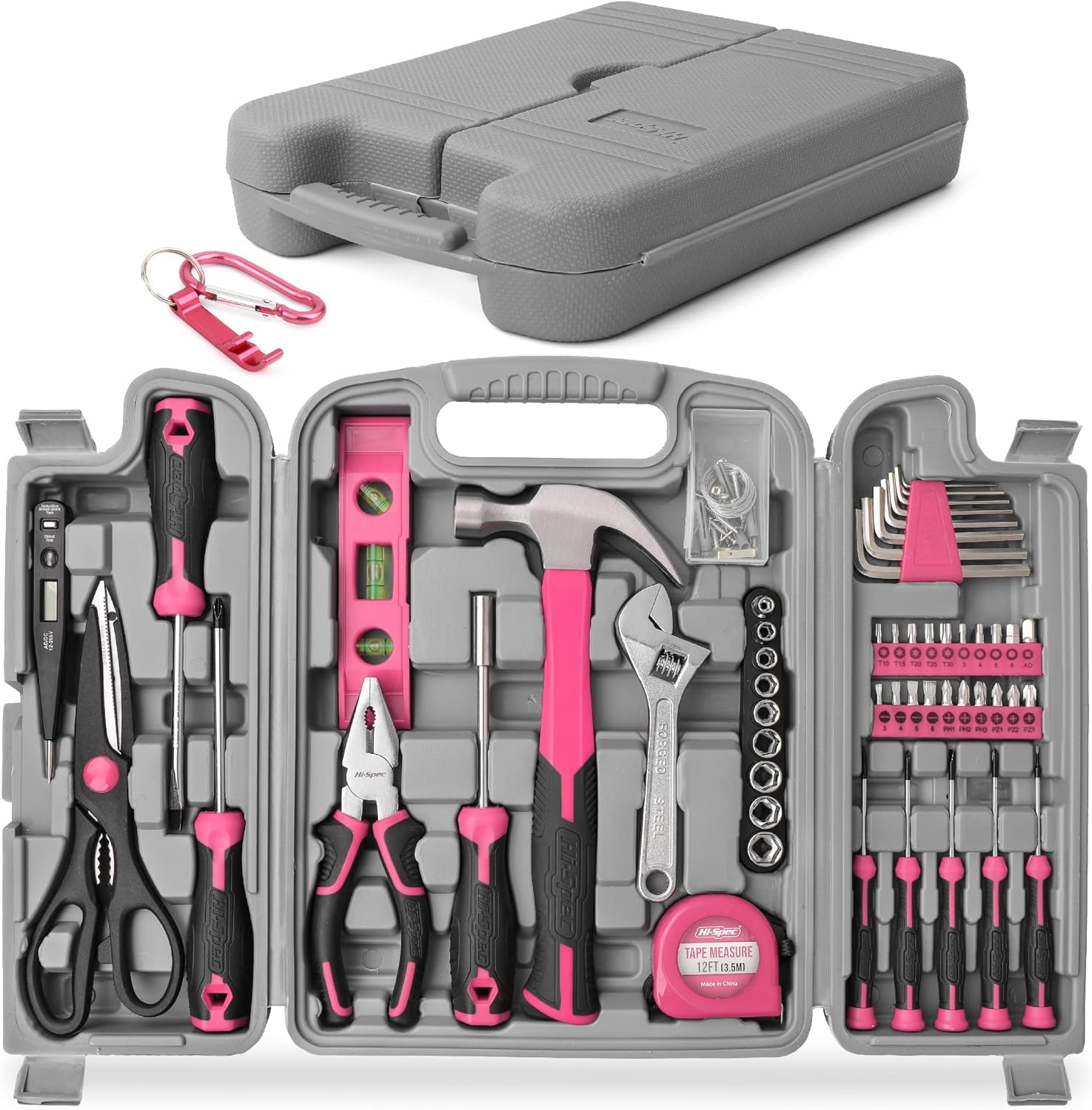 Hi-Spec Products Hi-Spec 56pc Pink Home Tool Kit for Women. Essential Hand Tools for DIY Repairs Complete in a Tool Set Box