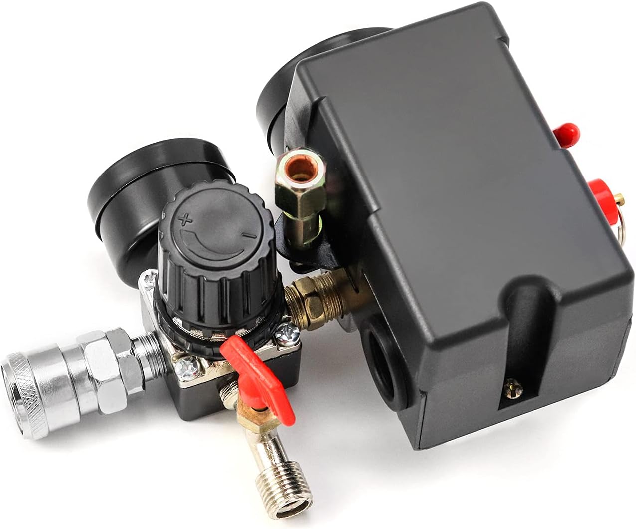 Qwork Air Compressor Pressure Switch Control Valve, 90-120PSI Pressure Regulator with Pressure Gauges Fittings Set