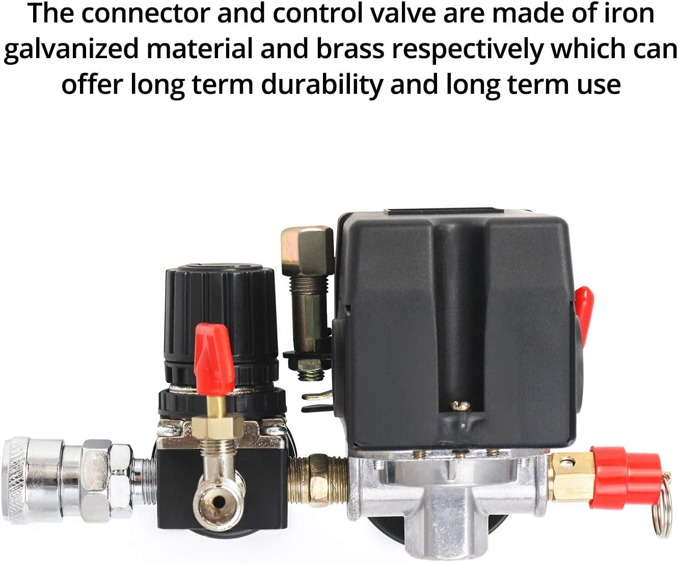 Qwork Air Compressor Pressure Switch Control Valve, 90-120PSI Pressure Regulator with Pressure Gauges Fittings Set