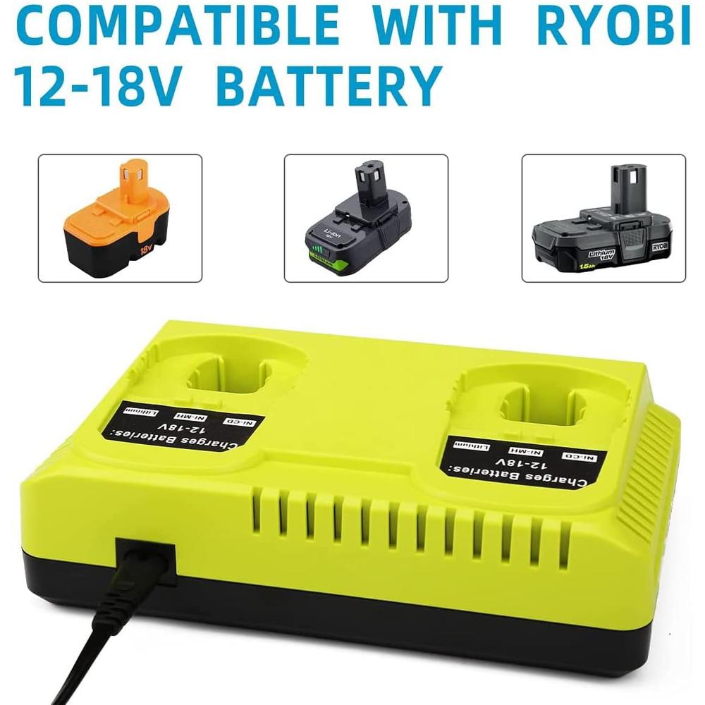 Energup Replacement 2Port P117 Dual Chemistry 18V Battery Charger for Ryobi 18V Battery ONE+ P117 P118 for Ryobi 18V Max Lithium NiCd B