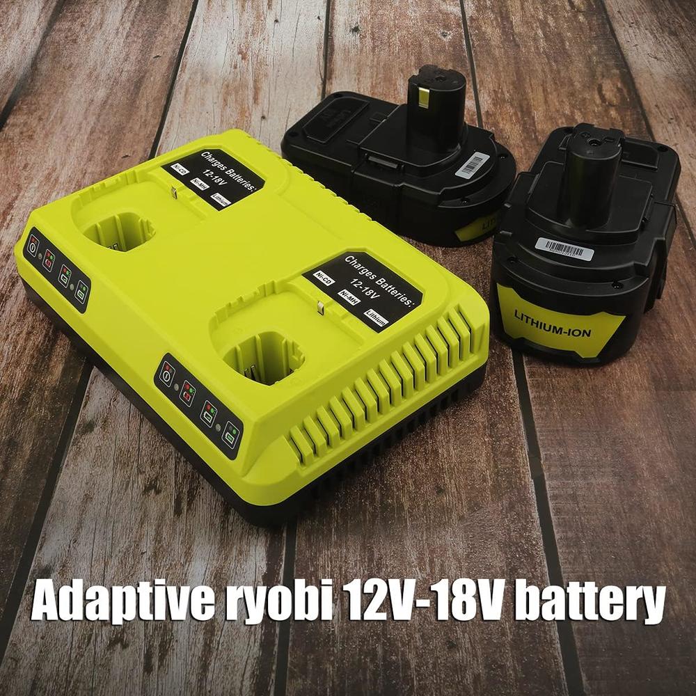 Energup Replacement 2Port P117 Dual Chemistry 18V Battery Charger for Ryobi 18V Battery ONE+ P117 P118 for Ryobi 18V Max Lithium NiCd B