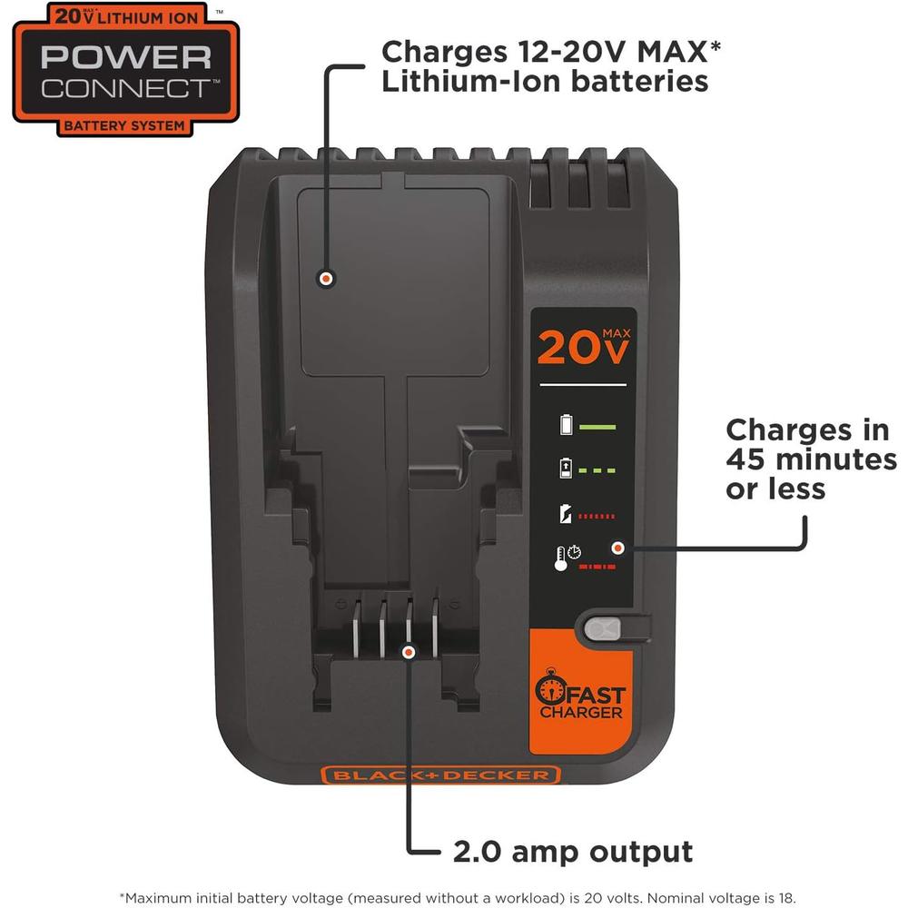 BLACK+DECKER 20V MAX Lithium Battery Charger, 2 Amp
