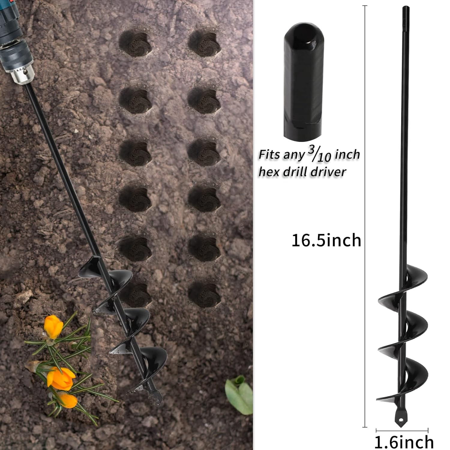 Generic Auger Drill Bit for Planting 1.6x16.5inch Extended Length Garden Auger Spiral Drill Bit for Planting Bulbs Flowers Planting Aug