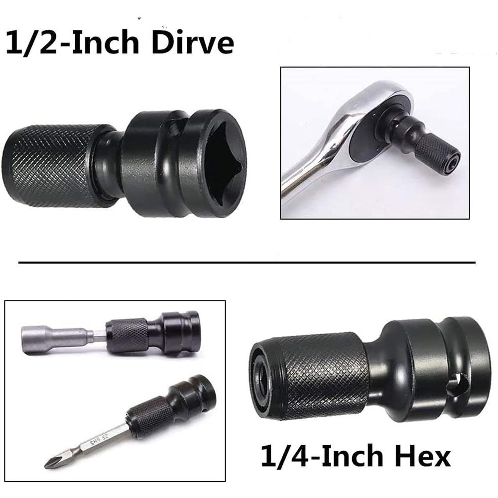 R RUIVIVRE 4PCS Quick Release 1/2 inch Square Drive to 1/4 inch Hex Socket Adapter Converter Chuck Adaptor for Air and Electric Impact Wre