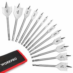 Generic WORKPRO 13-Piece Spade Drill Bit Set in SAE, Paddle Flat Bits for Woodworking, Nylon Storage Pouch Included