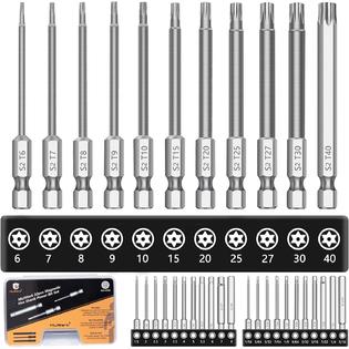 MulWark Allen Wrench Drill Bits Metric and SAE, 3 Long Magnetic Torx Bit  Set, 33 Piece S2 Steel Tamper Proof Hex Drill Bi