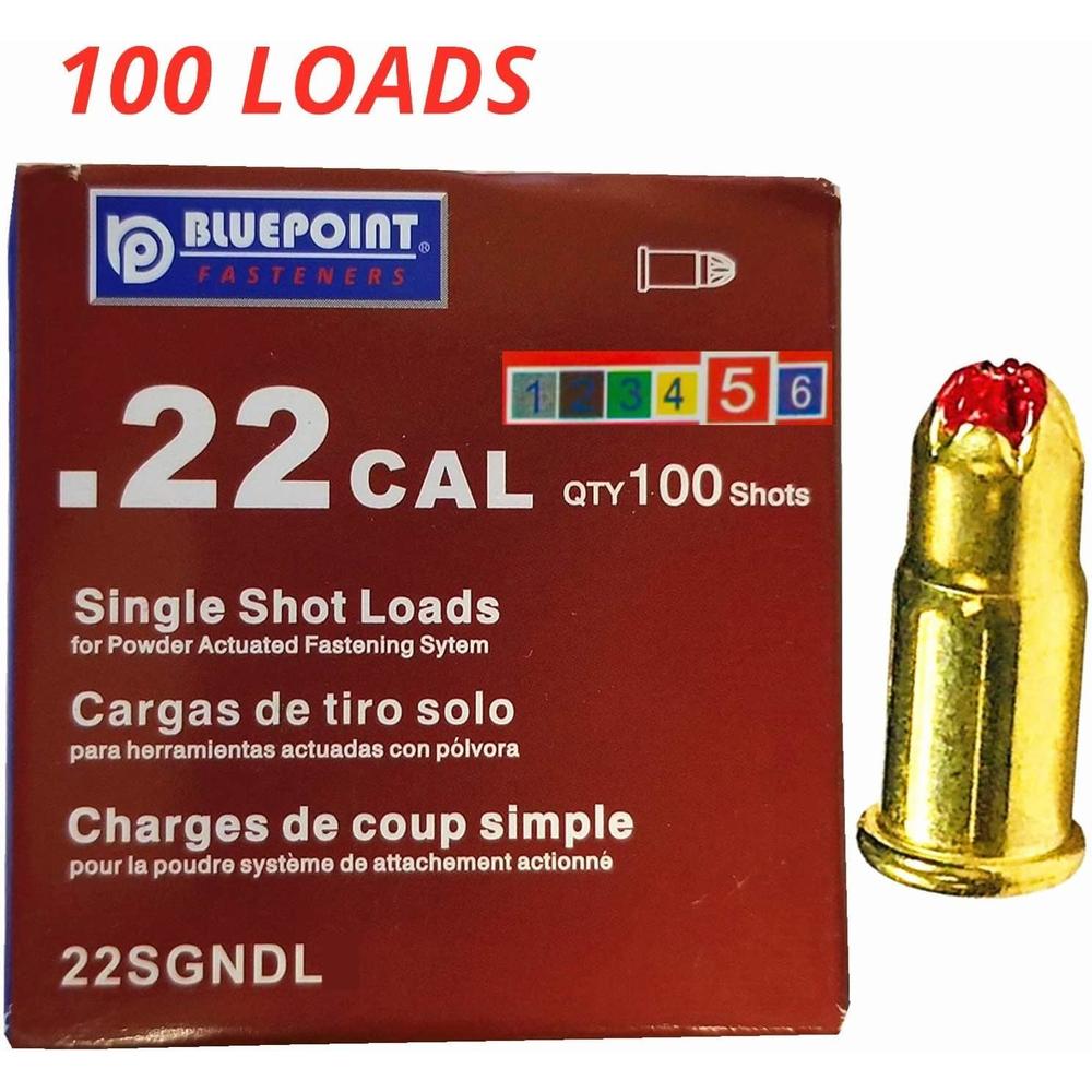 Blue Point Fastening, Inc. 0.22 Caliber Red Single Shot Powder Loads, Cartridges/Powder Loads for Powder Actuated Tools Power Fasteners Power Loads (100-C