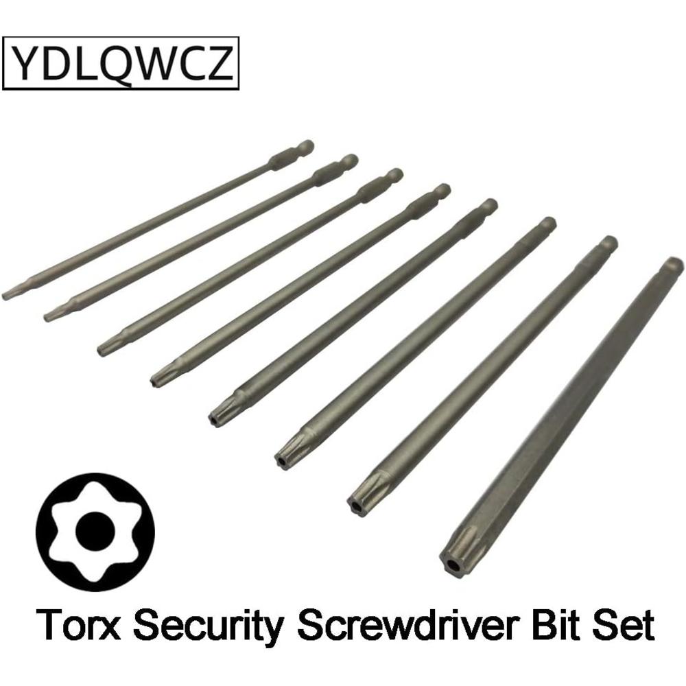 YDLQWCZ Long Torx Security Screwdriver Bit Sets 6 Inch Length T8 T10 T15 T20 T25 T27 T30 T40 S2 Steel Torx Security Head Drill Screw Dr