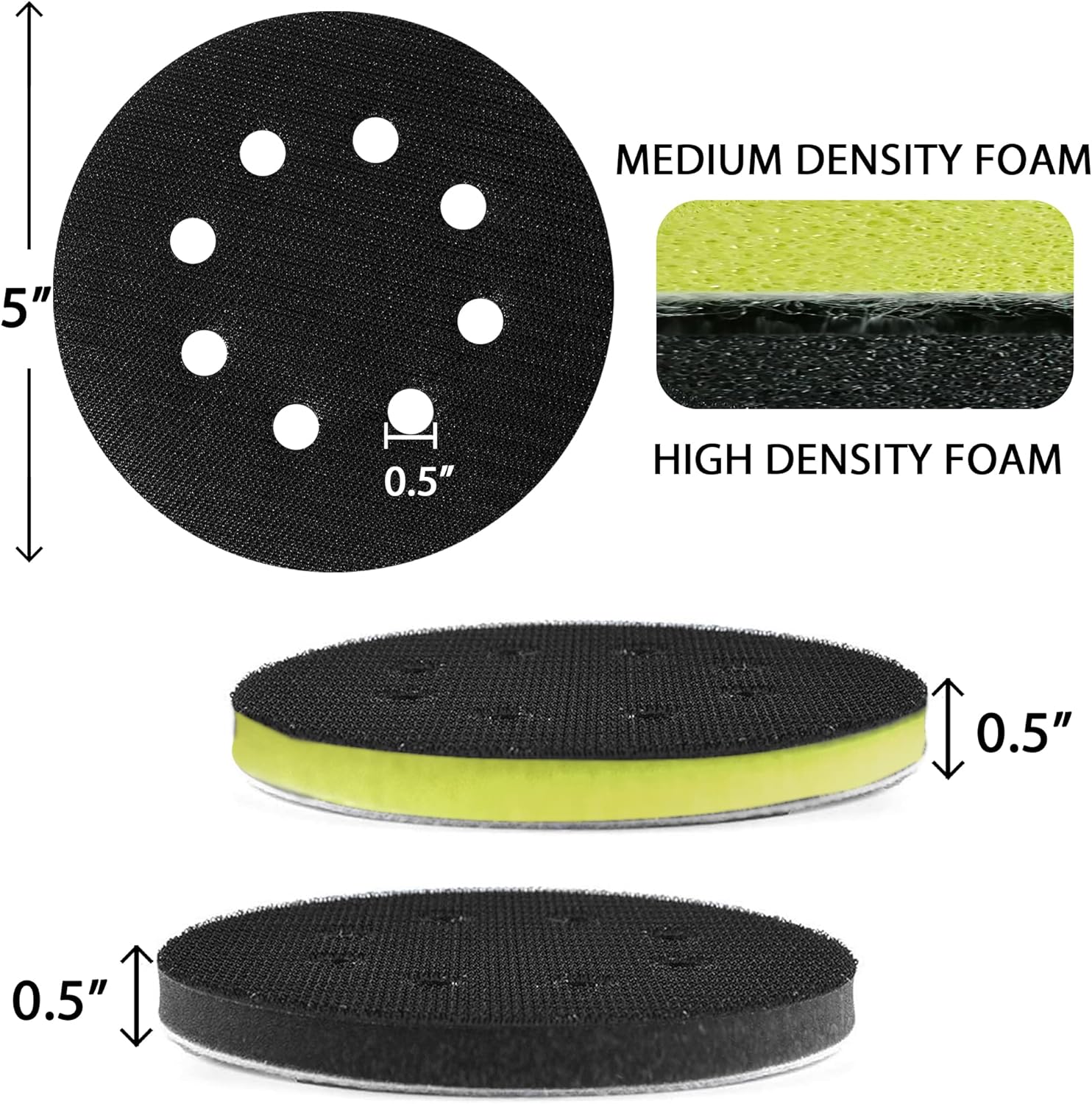 S&F STEAD & FAST 5 inch Orbital Sander Foam Pad 4 PCs, Interface Pad with 8 Holes, Foam Sanding Pads Hook and Loop, Soft Disc Pads with Cushion