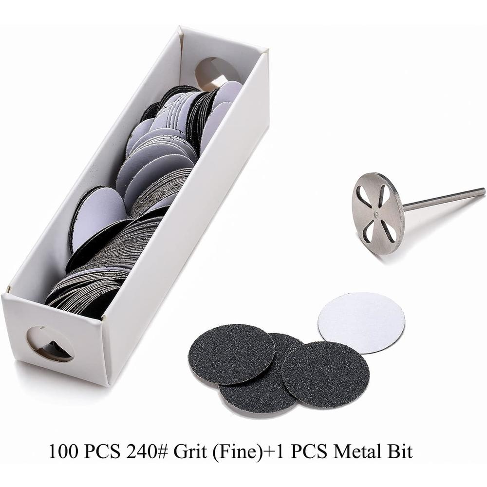 Generic 100pcs Sandpaper Disc and 1pcs Metal Bit, 3/32 Shank Replaceable Pedicure Sanding Disc Bit for Dead Skin Callus Removal Electri