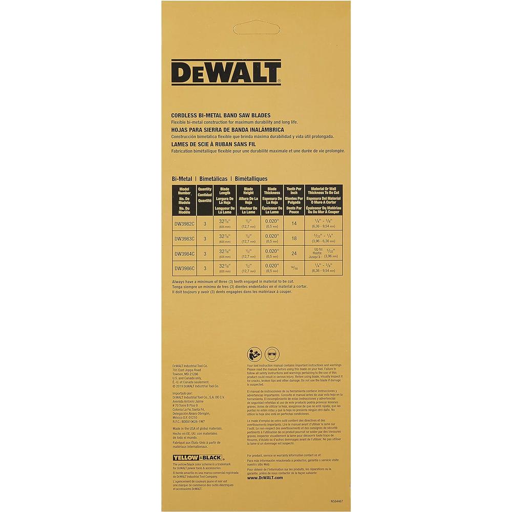 DeWalt Portable Band Saw Blade, 32-7/8-Inch, .020-Inch, 24 TPI, 3-Pack (DW3984C)