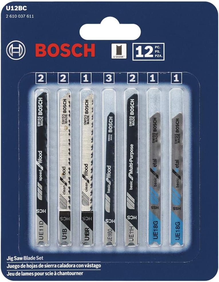 BOSCH U12BC Multi-Purpose 12-Pc U-Shank Jigsaw Blade Set