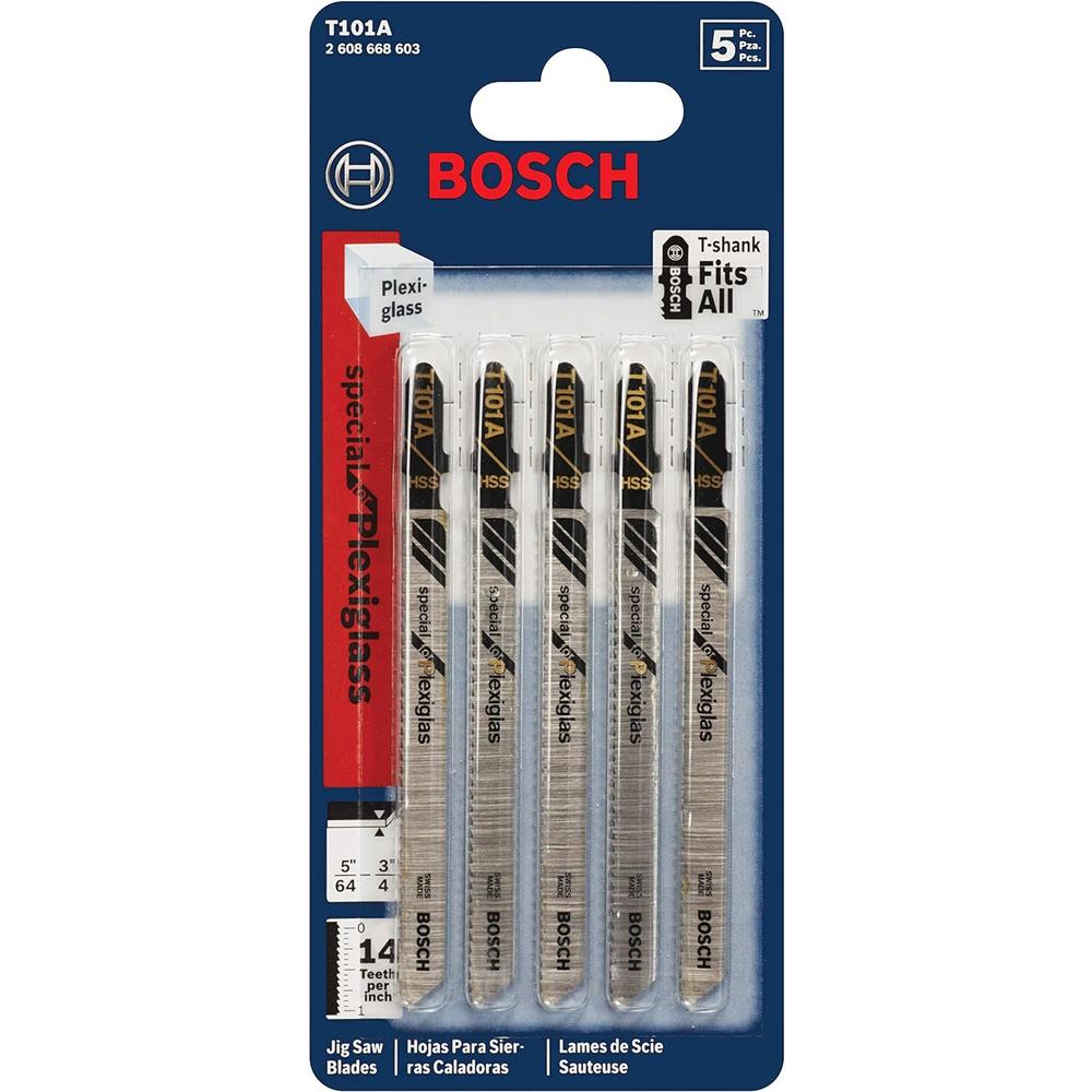 Bosch T101A 5 pieces 4 In. 14 TPI Special For Plexiglas T-Shank Jig Saw Blades