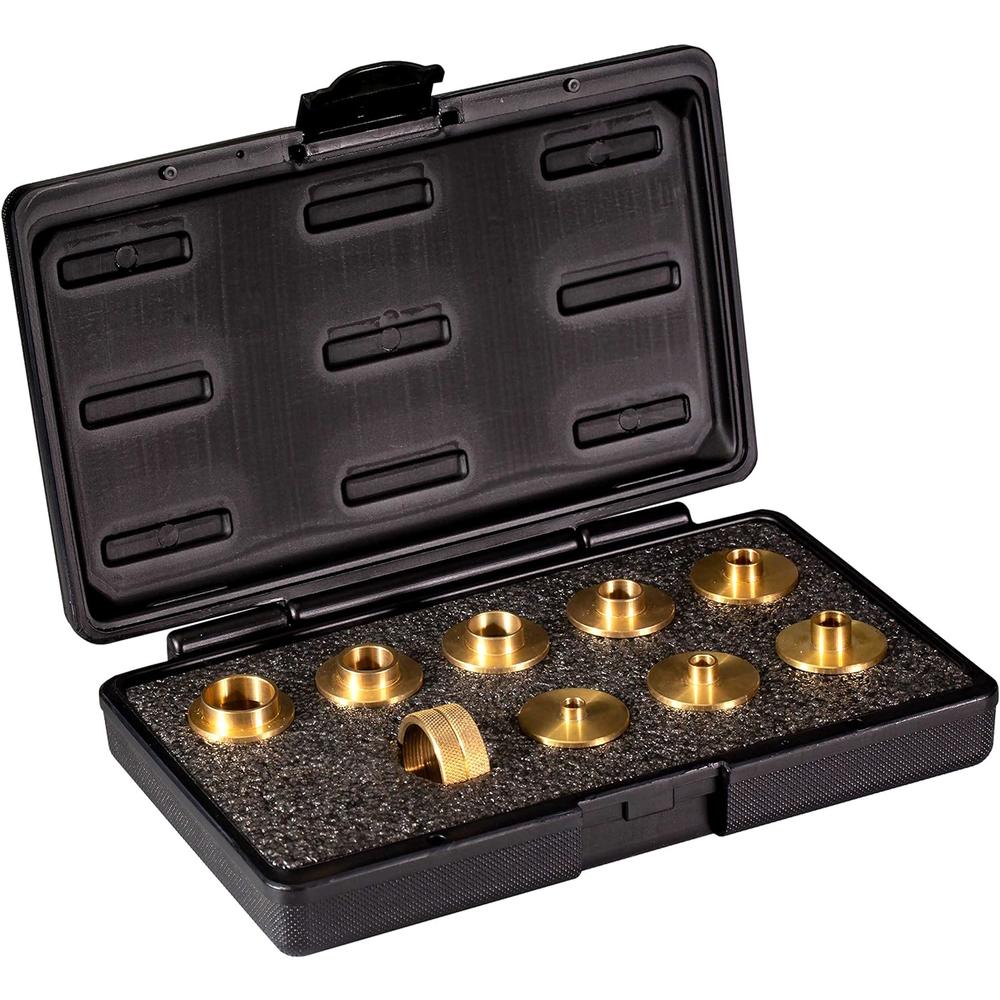 Powertec 71051 Router Template Guide Set, Fits Porter Cable Style Router Sub Bases | 10pc Solid Brass Guides w/ Molded Carrying Case