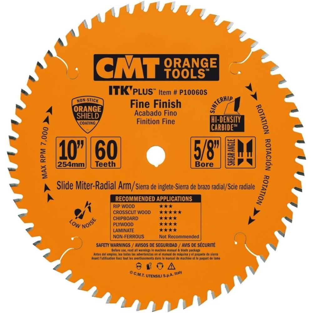 CMT P10060S ITK Plus Finish Sliding Compound Saw Blade, 10 x 60 Teeth, 10&#194;&#176; ATB+Shear with 5/8-Inch bore